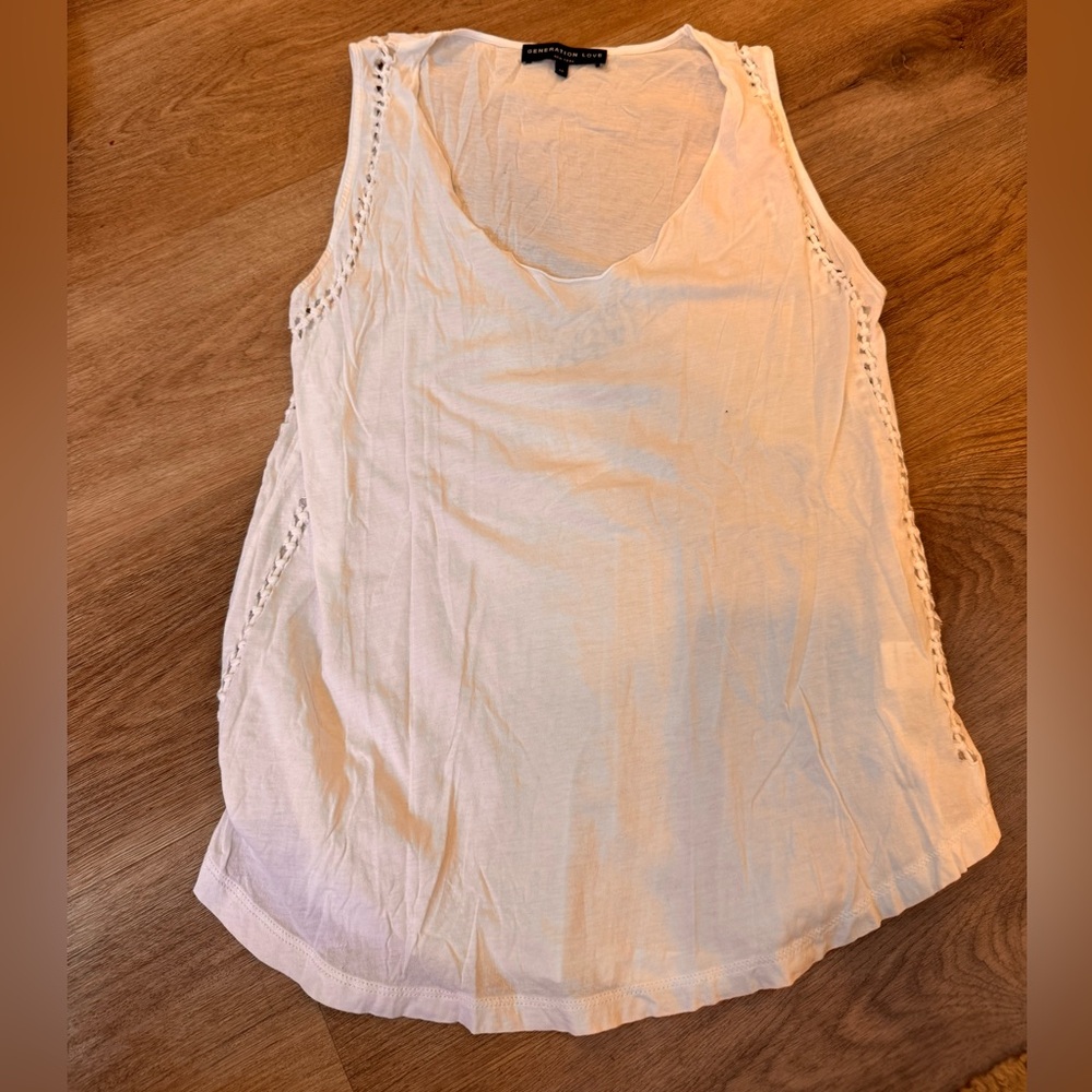 Generation love white 100% Pima cotton scoop neck top -braided detailing on side